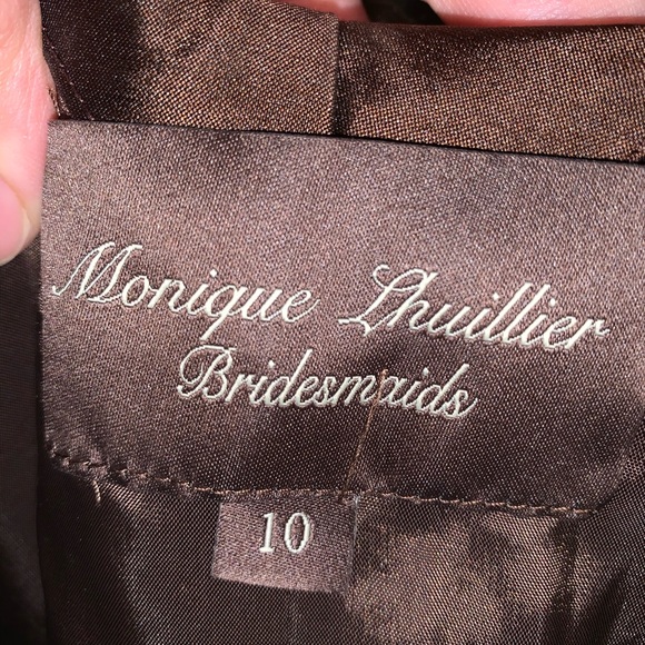 Monique Lhullier V neck brown w/black sash dress - Picture 2 of 9